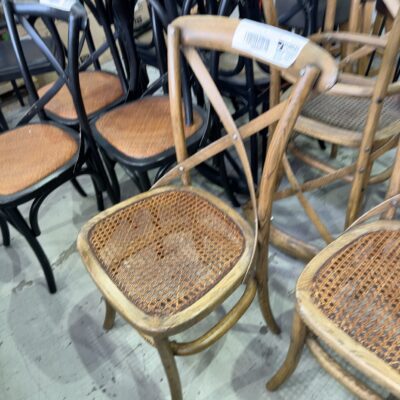 EX STAGING - TIMBER CROSS BACK DINING CHAIR WITH WOVEN SEAT SOLD AS IS