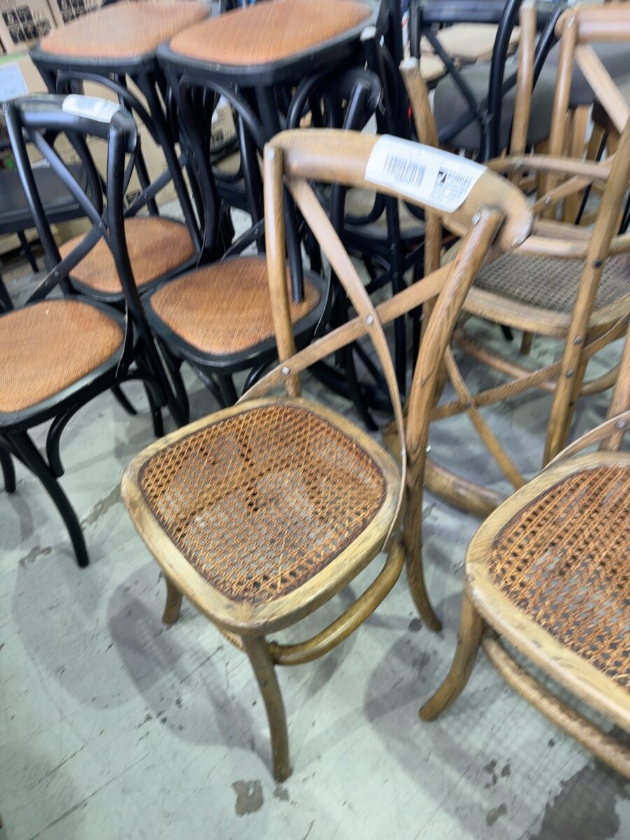EX STAGING - TIMBER CROSS BACK DINING CHAIR WITH WOVEN SEAT SOLD AS IS