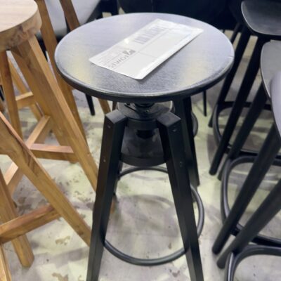 EX STAGING - BLACK TIMBER STOOL, WIND UP MECHANISM, SOLD AS IS