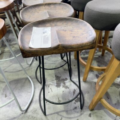 EX STAGING - TIMBER SEAT STOOL ON BLACK METAL FRAME, SOLD AS IS