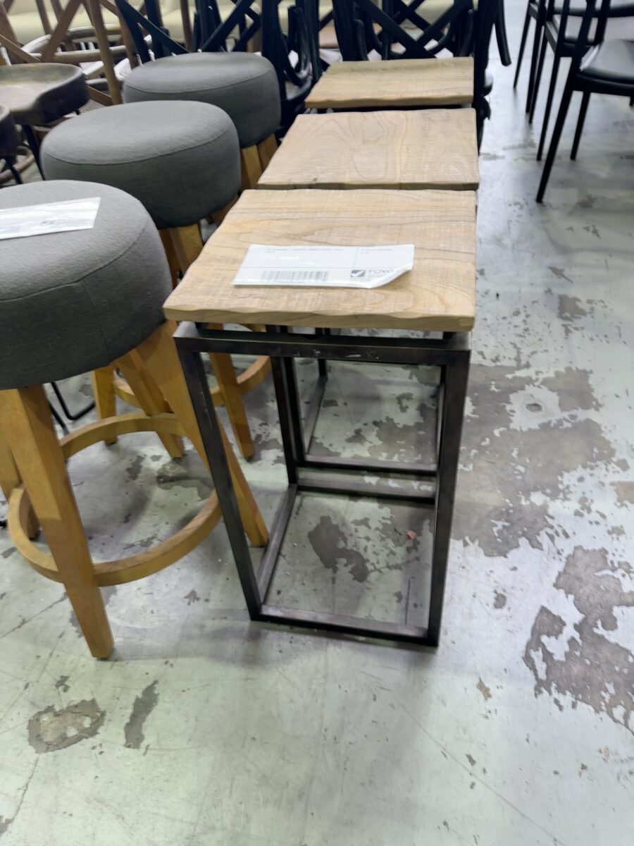 EX STAGING - SQUARE TIMBER STOOL, SOLD AS IS