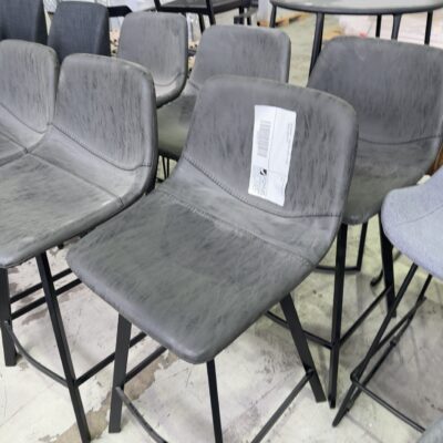 EX STAGING - GREY BAR CHAIR, STITCH DETAIL, SOLD AS IS