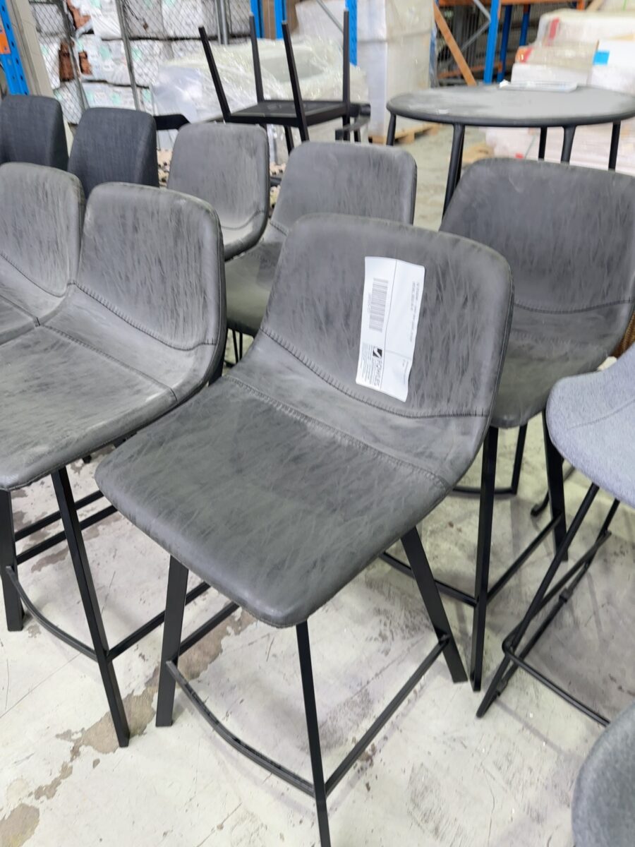 EX STAGING - GREY BAR CHAIR, STITCH DETAIL, SOLD AS IS
