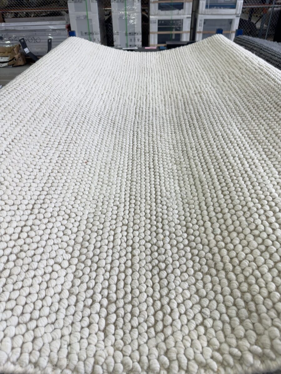 EX DISPLAY WOOL LOOP RUG, HAND WOVEN, IVORY, 200CM X 290CM, RRP$1499