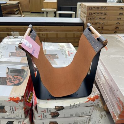 SCANDIA JINDABYNE SLING FIREWOOD STORAGE, DURABLE STEEL, FAUX LEATHER, TIMBER HANDLES RRP0.00 SG050200013