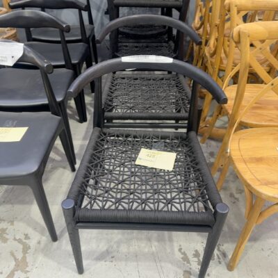 EX STAGING - BLACK DINING CHAIR, BLACK KNOTTED SEAT, SOLD AS IS
