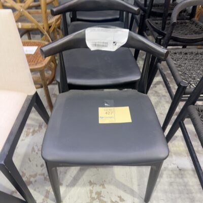 EX STAGING - BLACK TIMBER DINING CHAIR WITH BLACK LEATHER SEAT SOLD AS IS