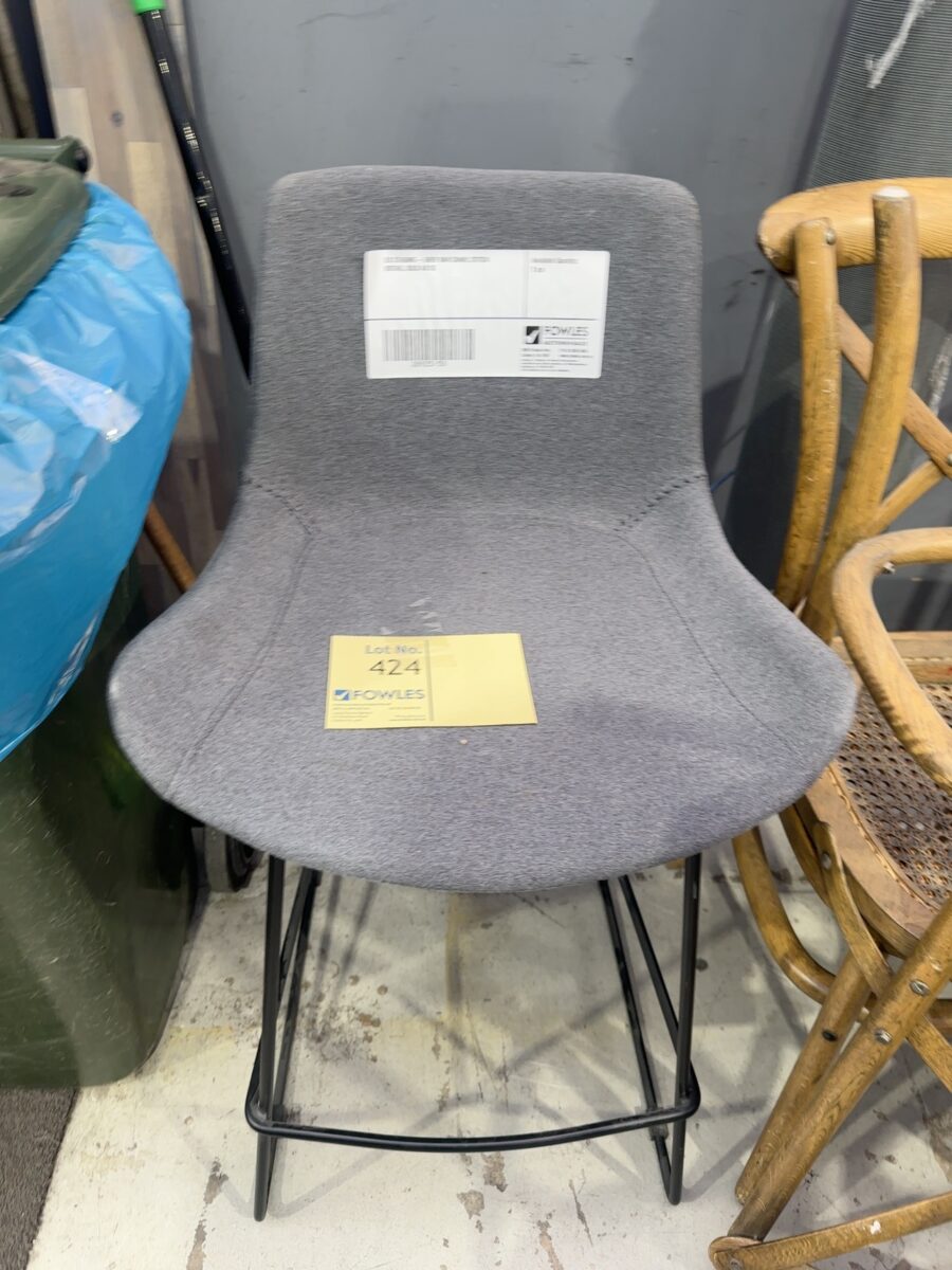 EX STAGING - GREY BAR CHAIR, STITCH DETAIL, SOLD AS IS