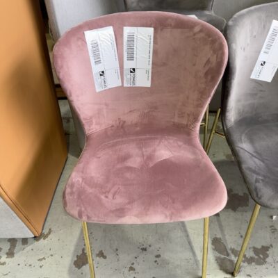 EX HIRE PINK VELVET DINING CHAIR WITH GOLD LEGS, SOLD AS IS