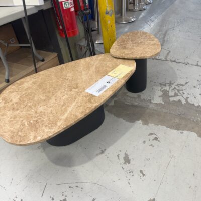 SAMPLE FURNITURE - ST GEORGES NESTING TABLES, LIGHT EMPEROR STONE & SAND BLACK FINISH, SOLD AS IS
