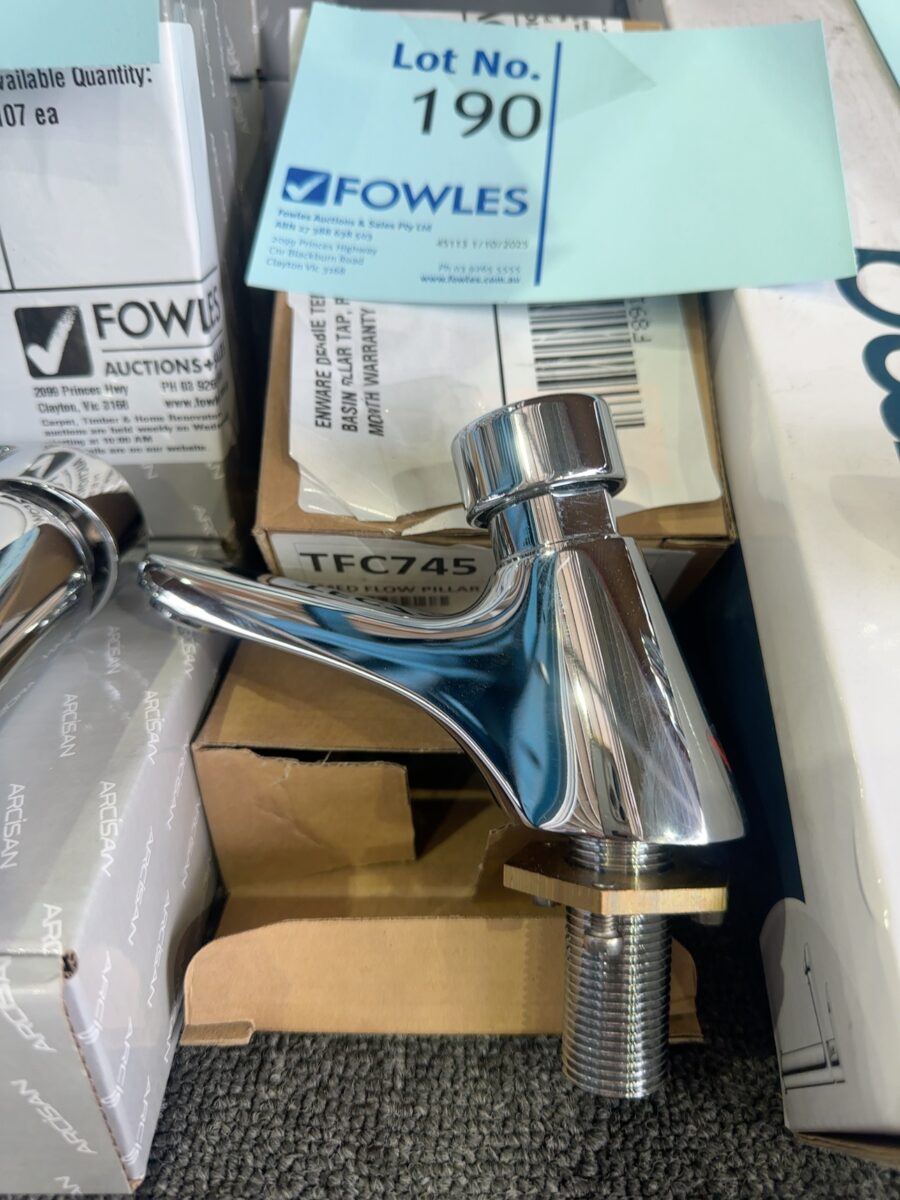ENWARE DELABIE TEMPOSTOP TIME FLOW BASIN PILLAR TAP, PUSH BUTTON, TFC745, 12 MONTH WARRANTY