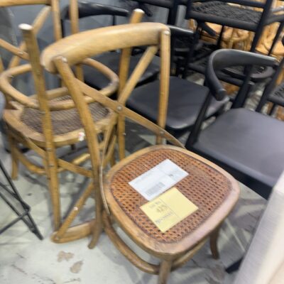 EX STAGING - TIMBER CROSS BACK DINING CHAIR WITH WOVEN SEAT SOLD AS IS