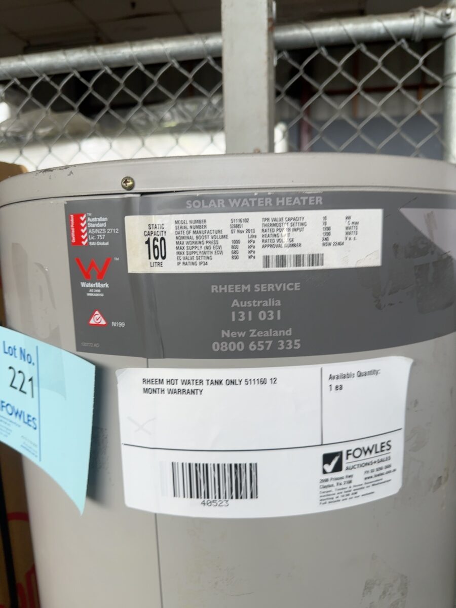 RHEEM HOT WATER TANK ONLY 511160 12 MONTH WARRANTY
