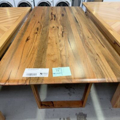 EX DISPLAY MARRI TIMBER 2500MM DINING TABLE - CRACK IN TABLE IN TIMBER VEIN - WILL NEED REPAIR, SOLD AS IS