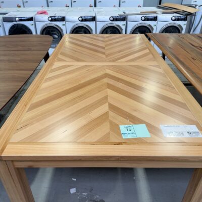 EX DISPLAY FLINDERS 2400MM MESSMATE HERRINGBONE DINING TABLE, SOLD AS IS