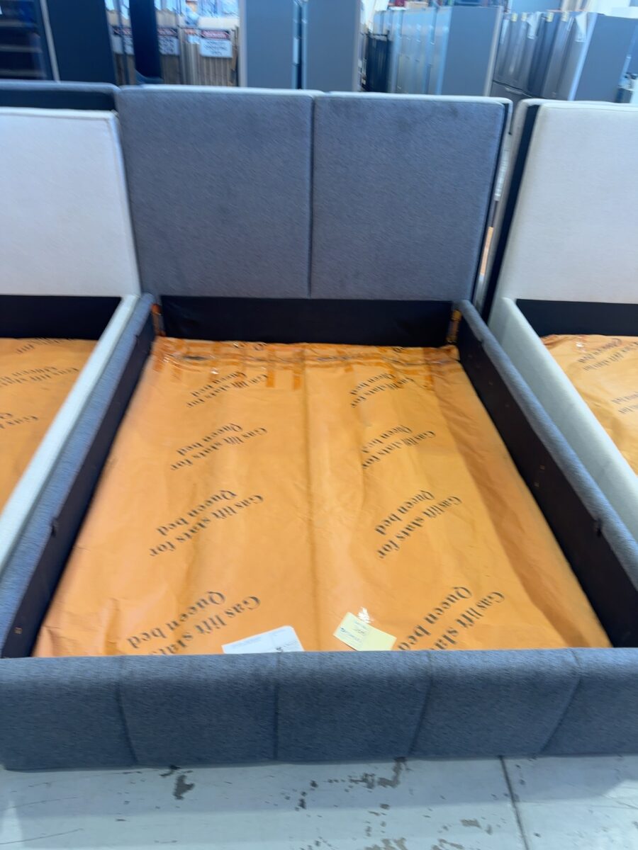 SAMPLE BEDS - FAWN QUEEN GAS LIFT SHALE FABRIC BEDFRAME, SOLD AS IS