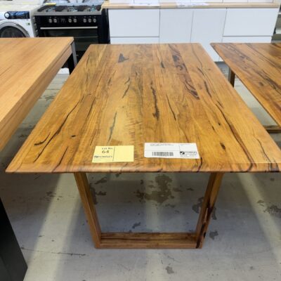 EX DISPLAY JINDALEE 1800MM MARRI NATURAL TIMBER DINING TABLE, BEVELLED EDGES, SOLD AS IS
