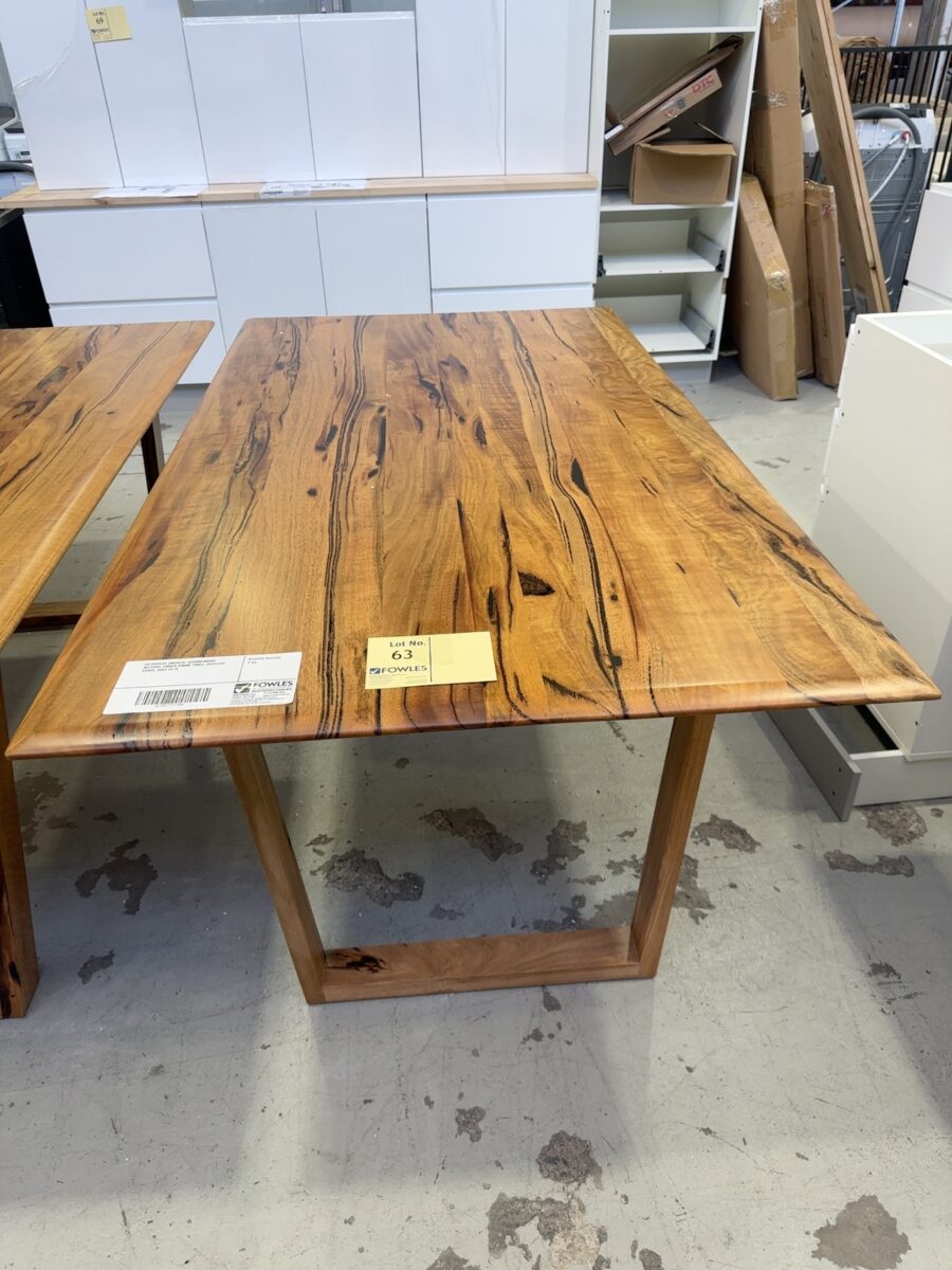 EX DISPLAY JINDALEE 1800MM MARRI NATURAL TIMBER DINING TABLE, BEVELLED EDGES, SOLD AS IS