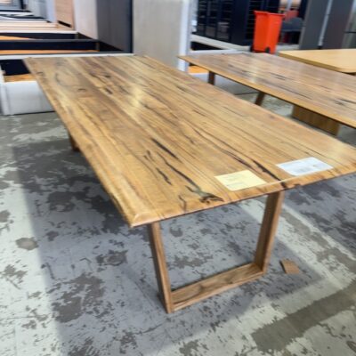 EX DISPLAY JINDALEE 2500MM MARRI NATURAL TIMBER DINING TABLE, BEVELLED EDGES, SOLD AS IS