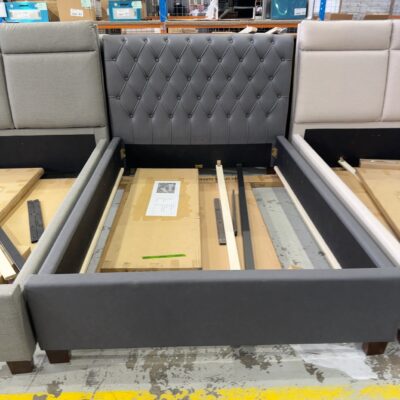 SAMPLE BEDFRAME - ESME QUEEN SIZE DARK GREY PU BEDFRAME SOLD AS IS