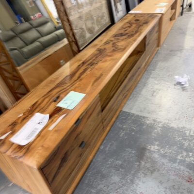 EX DISPLAY JINDALEE MARRI TIMBER 2200MM ENTERTAINMENT UNIT, SOLD AS IS
