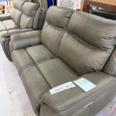 EX DISPLAY MASON MOSS FABRIC 2 SEATER SOFA WITH ELECTRIC RECLINERS AND HEAD RESTS, SOLD AS IS
