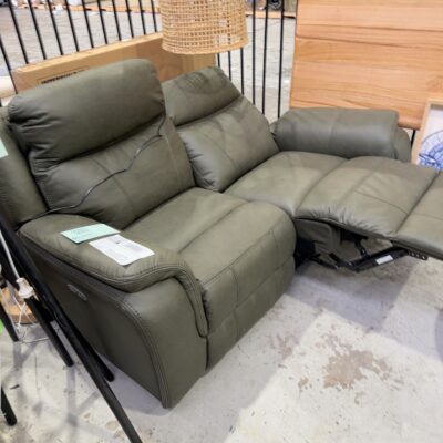 EX DISPLAY MASON MOSS FABRIC 2 SEATER SOFA WITH ELECTRIC RECLINERS AND HEAD RESTS, **ELECTRIC RECLINER NOT WORKING PROPERLY SOLD AS IS*