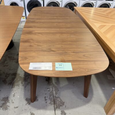 SAMPLE FURNITURE - HOGAN CURVED EXTENSION DINING TABLE 2000MM TO 2400MM, WALNUT NATURAL, SOLD AS IS
