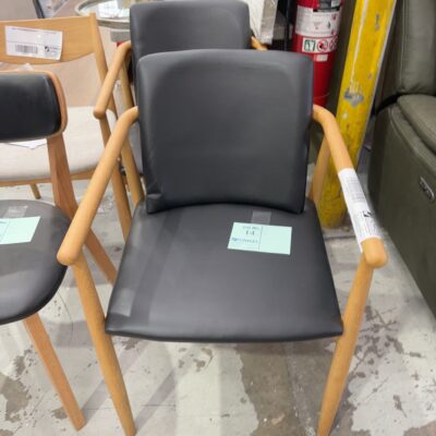 SAMPLE FURNITURE - ASTON OAK DINING CHAIR, BLACK LEATHER, SOLD AS IS