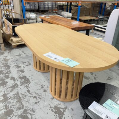 SAMPLE FURNITURE - LIZ AMERICAN OAK CURVED DINING TABLE 2000MM SOLD AS IS