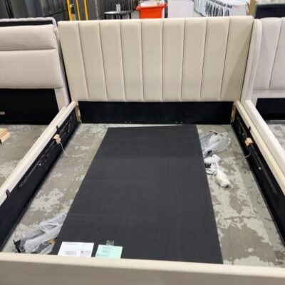 SAMPLE BEDFRAME - HEATHER KING SIZE CREAM WHITE BEDFRAME SOLD AS IS