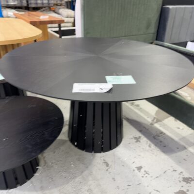 SAMPLE FURNITURE - TINA 1370MM ROUND DINING TABLE, ASH TIMBER, BLACK STAIN, SOLD AS IS