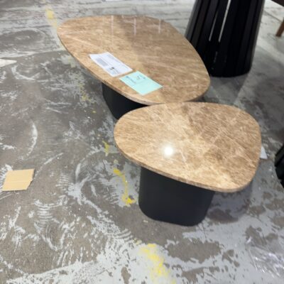 SAMPLE FURNITURE - ST GEORGES NESTING TABLES, LIGHT EMPEROR STONE & SAND BLACK FINISH, SOLD AS IS