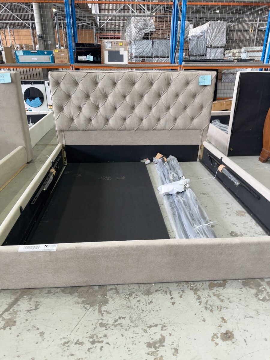 SAMPLE BEDFRAME - KING BEDFRAME WITH GASLIFT, SOLD AS IS