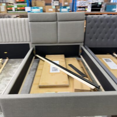 SAMPLE BEDFRAME - MASON QUEEN SIZE GREY FABRIC BEDFRAME SOLD AS IS