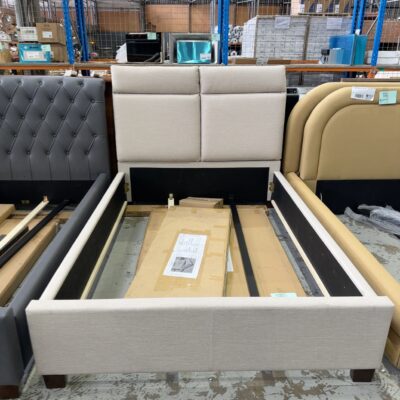SAMPLE BEDFRAME - MASON QUEEN SIZE OAT WHITE FABRIC BEDFRAME SOLD AS IS