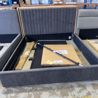 SAMPLE BEDS - NICHOLLS KING GAS LIFT BEDFRAME, CINDER GREY FABRIC SOLD AS IS