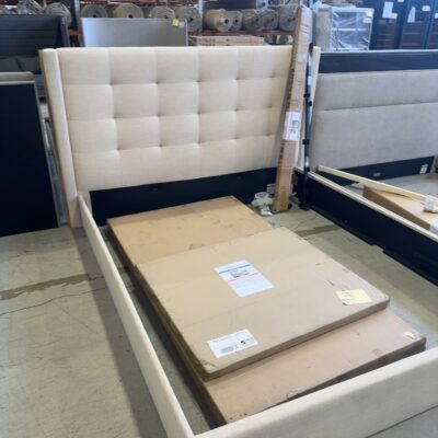 SAMPLE BEDS - ROSALINE KING GAS LIFT BEDFRAME, LIGHT BEIGE FABRIC SOLD AS IS