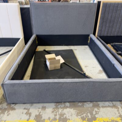 SAMPLE BEDS - STEVIE QUEEN GAS LIFT BEDFRAME, OTE MARS SHALE FABRIC SOLD AS IS