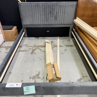 SAMPLE BEDFRAME - PARLEY QUEEN SIZE CHARCOAL FABRIC BEDFRAME SOLD AS IS