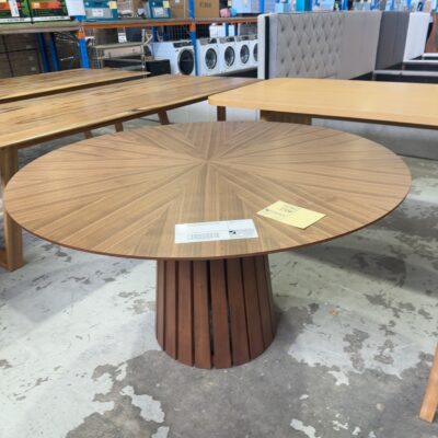 SAMPLE FURNITURE - TINA WALNUT TIMBER ROUND 1370MM DINING TABLE, SOLD AS IS