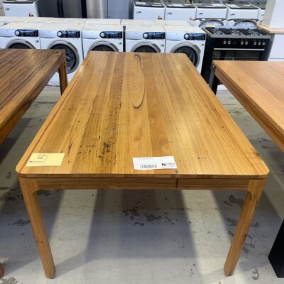 EX DISPLAY ALESSA 2400MM WORMY CHESTNUT DINING TABLE, SOLD AS IS