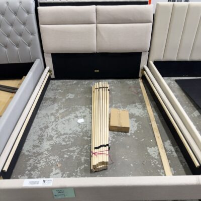 SAMPLE BEDFRAME - PRUE QUEEN SIZE OAT WHITE FABRIC BEDFRAME SOLD AS IS