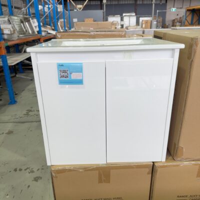NEW AULIC ALICE 600MM WALL HUNG WHITE FINGERPULL VANITY WITH CRYSTAL CERAMIC TOP, CAWH03-600-CT28 RRP2.00