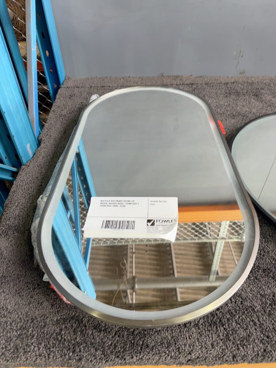 NEW AULIC BEAU MONDE OBLONG LED MIRROR, BRUSHED NICKEL, 450MM WIDE X 900MM HIGH, LMBM-450BN