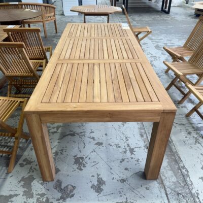 NEW PLANTATION TEAK OUTDOOR DINING TABLE 2400MM X 1000MM SEATS 8 TO 10, RRP90