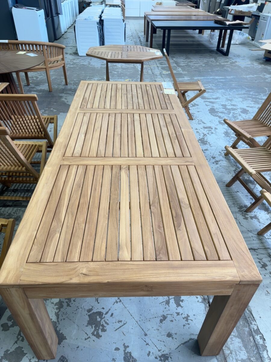 NEW PLANTATION TEAK OUTDOOR DINING TABLE 2400MM X 1000MM SEATS 8 TO 10, RRP$2190