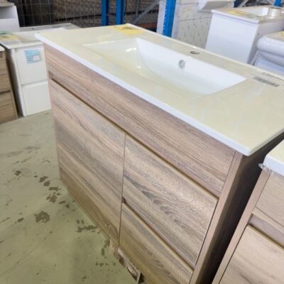 NEW 900MM GRACE FINGERPULL FLOOR VANITY CABINET WITH CRYSTAL CERAMIC TOP, CA05-900R-CT28