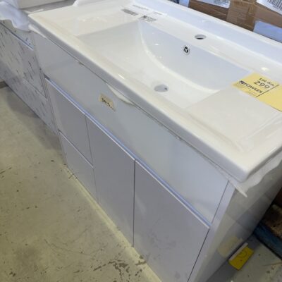 NEW 900MM WHITE GLOSS VANITY WITH CERAMIC TOP, VPB900-433L