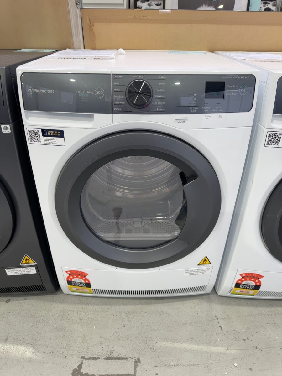 WESTINGHOUSE WDH804N7WA 8KG HEAT PUMP DRYER WITH 12 MONTH WARRANTY